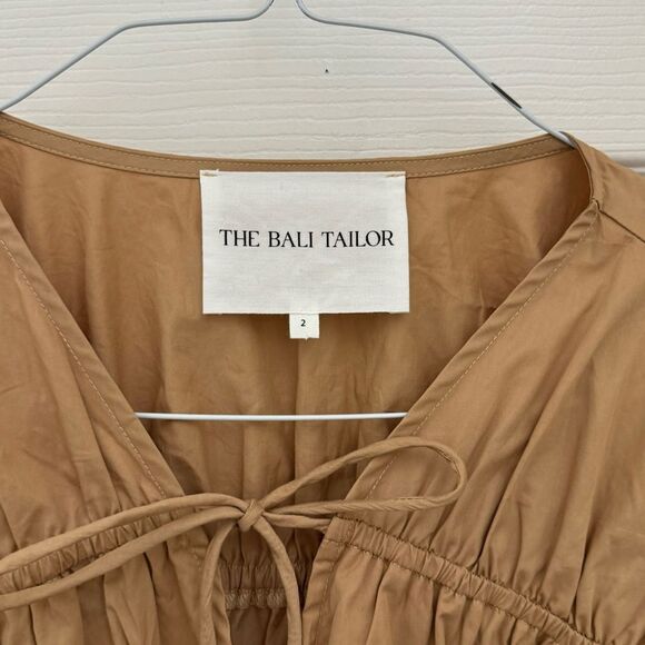 NWOT The Bali Tailor Dara Top Tie Front Sz 2 Medium Taupe Tan Australian Ruched - Picture 2 of 5